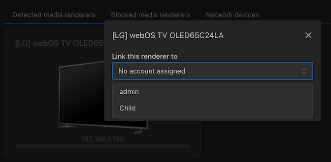 Exemple d'affectation d'un compte à un moteur de rendu